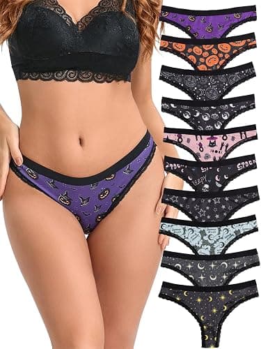 Morvia Variety of Panties Thongs Sexy Cute Chic Gothic Contrast Lace Halloween Skulls Stars Inspired Print Random Underwear thumbnail 2