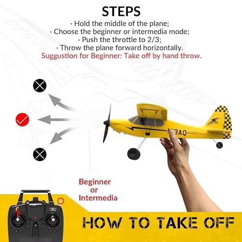 volantexrc RC Plane Trainer Sport Cub 3CH Remote Control Airplane with Prop Saver, 6-Axis Gyro Stabilizer & 3 Modes to Fly, Radio Controlled Aircraft RTF for Beginners and Adults (400mm,Yellow) thumbnail 9