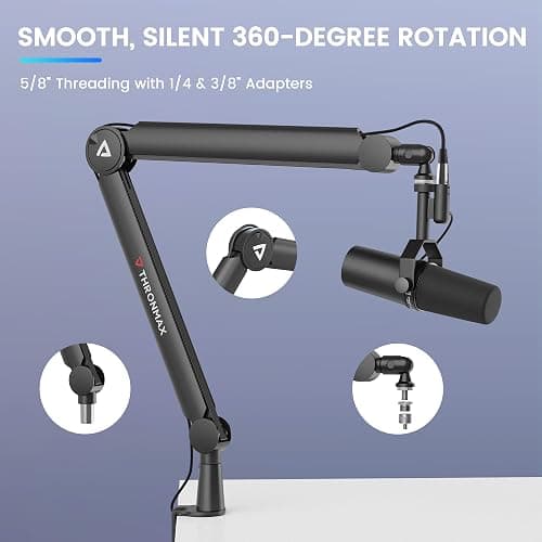 Thronmax-S8 Bras Micros, Supports pour Micros Réglable rotatif à 360 °, Pied de microphone à Ciseaux avec Câble Intégré en acier inoxydable pour Blu Yeti, 1/4“，3/8" to 5/8" Universelle thumbnail 9