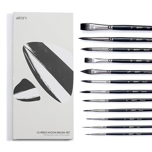 ARTIFY 12 PCS Watercolor Brushes Set, Premium Bionic Hair Brushes for Watercolor, Gouache, Fluid Acrylic - Detail, Round, Flat, Cat's Tongue, Liner - Image 1