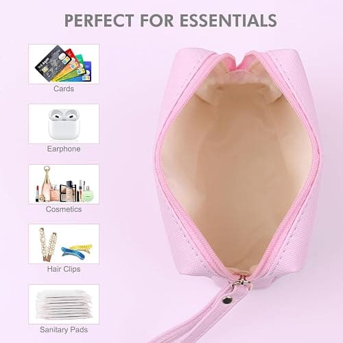 Teircno Sanitary Napkin Period bag for Women, Sanitary Napkin Storage Bag, PU Leather Sanitary Pad Bags Pounch, Portable Tampons Zipper Organizer Bag with Handle for Ladies thumbnail 3