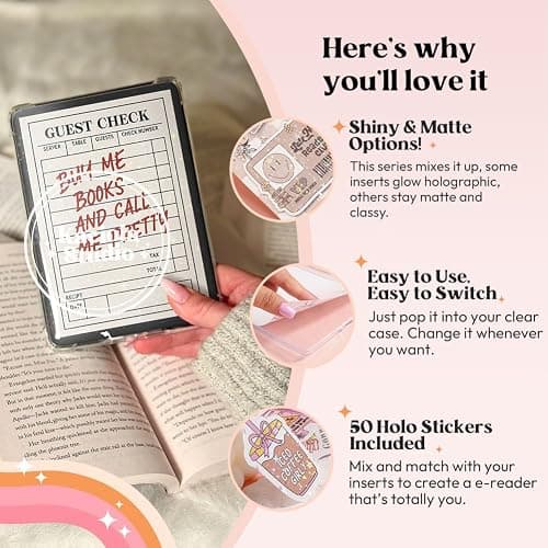 Kaciola 12PCS Inserts Cardstock and 4PCS Charms for E-reader with 50PCS Stickers for Insert, 6.2"x4.3" Dark Romance Theme Back Cover Accessories for E-Reader Basic, Gifts for Booklovers thumbnail 4