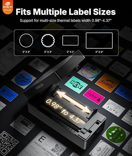 Rongta Bluetooth Shipping Label Printer, Wireless 4x6 Thermal Label Printer for Shipping Packages, Support Android, iPhone, Widely Used for Amazon, Shopify, Etsy, UPS, Black thumbnail 3