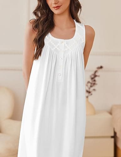 Ekouaer Nightgowns for Women Cotton Long Night Gown Sleeveless Sleep Dress Victorian Nightdress Ladies Sleepwear S-XXXL thumbnail 2