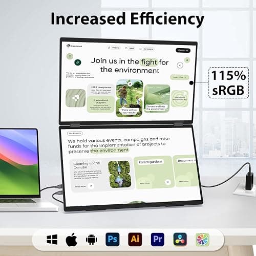 InnoView 18.5" Laptop Screen Extender 115% sRGB 100Hz Dual Monitors Stacked Folding Triple Monitor (Wins/Mac) 1080P Triple Portable Monitor for Laptop 90°/180° Rotation Black (No Driver Needed) thumbnail 7