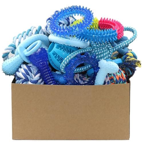 Beiker 20 Pack Puppy Chew Toys - Blue Dog Teething Toys for Puppies, Puppy Teething Rings and Ropes, Blue Rubber Toy Bundle for Small Dogs, Cute Interactive Dog Balls for Small Breed - Image 1