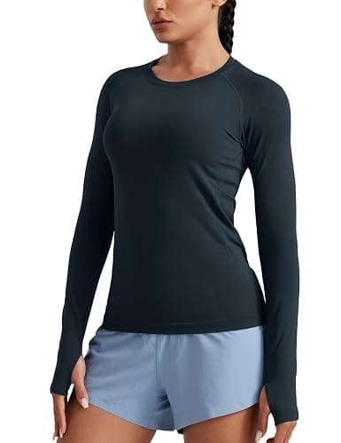 CRZ YOGA Seamless Long Sleeve Shirts for Women Hip - Workout Athletic Running Gym Yoga Tops Breathable Crew Neck T-Shirt - Image 1