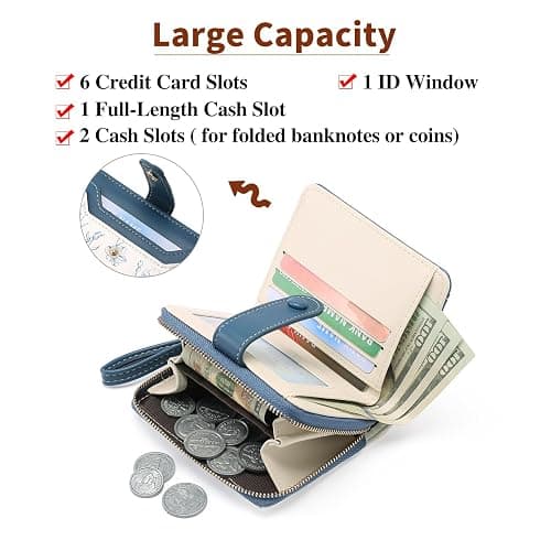GAEKEAO Small Wallet for Women Leather RFID Blocking Bifold Zipper Pocket Credit Card Holder Purse Wallets with ID Window thumbnail 3