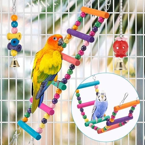 Swing Hanging Standing Chewing Toy Hammock Climbing Ladder, Cage Colorful Toys Suitable for Budgerigar, Parakeet, Conure, Cockatiel, Mynah, Love Birds, Finches thumbnail 2