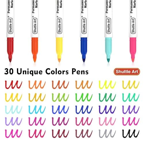 Shuttle Art 30 Colors Permanent Markers, Fine Point, Assorted Colors, Works on Plastic,Wood,Stone,Metal and Glass for Kids Adult Coloring Doodling Marking thumbnail 4