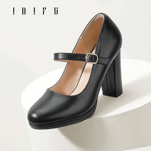 IDIFU IN4 Mary Jane Shoes Closed Toe Heels Platform High Chunky Block Heels Women's Pumps Comfortable Dress Shoes for Women Wedding Bridal Work Fashion Round Toe Pumps Shoes thumbnail 6