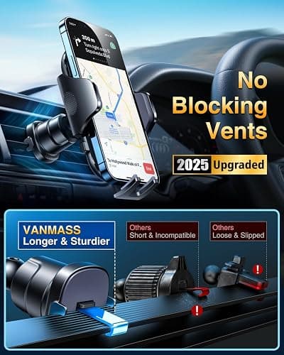 [2025 True Military-Grade] Car Phone Holder VANMASS [Upgraded Strongest Suction & Clip] Cell Phone Mount for Dashboard Windshield Vent Wall,Truck Cradle Stand for iPhone 17 Pro Max 16 15 14 13 Android thumbnail 6