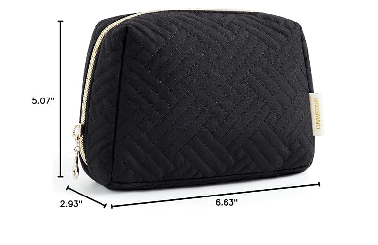 BAGSMART Small Makeup Bag, Travel Cosmetic Bag Make Up Pouch Small Travel Zipper Pouch,Water-resistant Toiletry Bag,Makeup Organizer Bag for Women, Black thumbnail 3