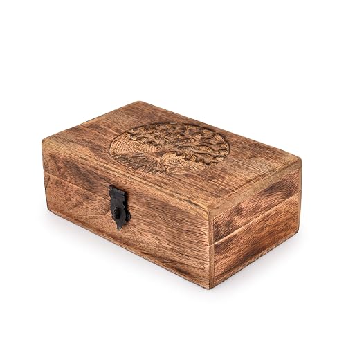 Samhita Handmade Mango Wood Tree of Life Engraving Beautifully Keepsake Box Jewellery Organiser Unique Gift Ideas for Men & Women (Flame Work Finish) thumbnail 5