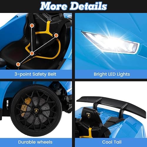 Licensed Lamborghini Huracan Ride on Car by INFANS, 12V Kids Electric Vehicle Battery Powered Toy with Remote Control, LED Lights, Spring Suspension, Bluetooth, MP3, Aged 3-8 Years (Blue) thumbnail 8