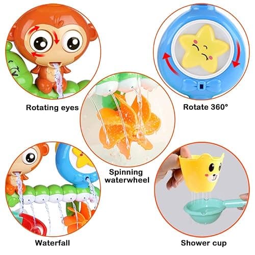 G-WACK Bath Toys for Toddlers Age 1 2 3 Year Old Girl Boy, Preschool New Born Baby Bathtub Water Toys, Durable Interactive Multicolored Infant Toy, Lovely Monkey Caterpillar, 2 Strong Suction Cups thumbnail 2