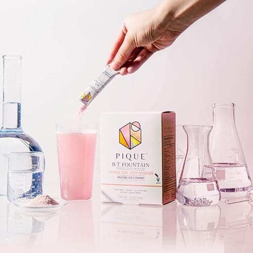 PIQUE BT Fountain Beauty Electrolyte Powder - Hydration Powder Packets with Hyaluronic Acid, Ceramides, Magnesium for Hydrated, Elastic Skin - No Added Sugar - 28 Single Serve Sticks (Pack of 1) thumbnail 2
