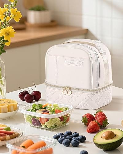 Double Deck Lunch Box Bag Women - Vegan Leather Insulated Waterproof Leakproof Cooler for Work Travel Picnics - Teacher Mothers Day Christmas Birthday Gifts thumbnail 6