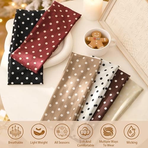 Tiefebene 6 Pack Polka Dot Headband for Women - Non Slip Elastic Floral Hairbands, Soft Fabric Hair Bands for Yoga Workouts, Breathable Head Bands for Hairstyles & Outfits thumbnail 2