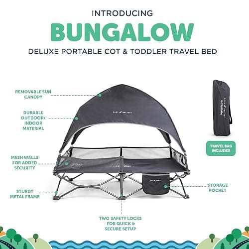 Baby Delight Go with Me Bungalow Deluxe Portable Cot | Toddler Travel Bed | Indoor and Outdoor | Sun Canopy | Grey thumbnail 5
