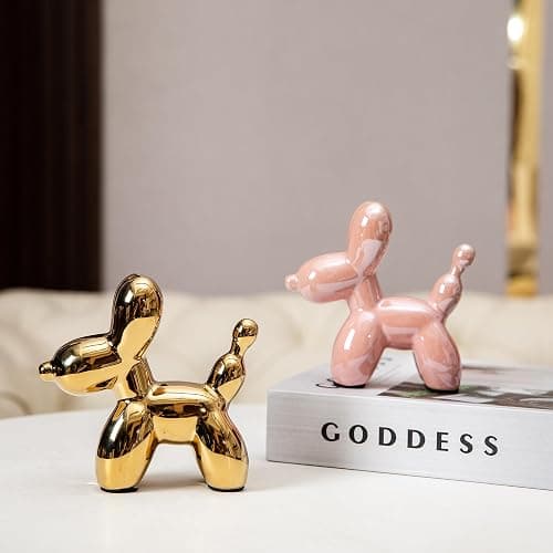 Steviieden Ceramic Balloon Dog Statues Gold Modern Small Ceramic Animal Statues Decorative Ornaments for Living Room Bedroom Office Desktop(Gold) thumbnail 8
