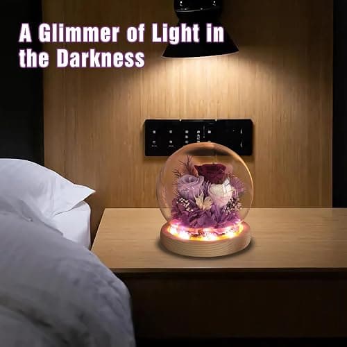 YWHSM Roses Gifts for Her, Flowers Delivery Prime Rose in Glass Dome with LED Light - Gifts for Mothers Women Mom Grandma Girlfriend Wife - Purple thumbnail 8