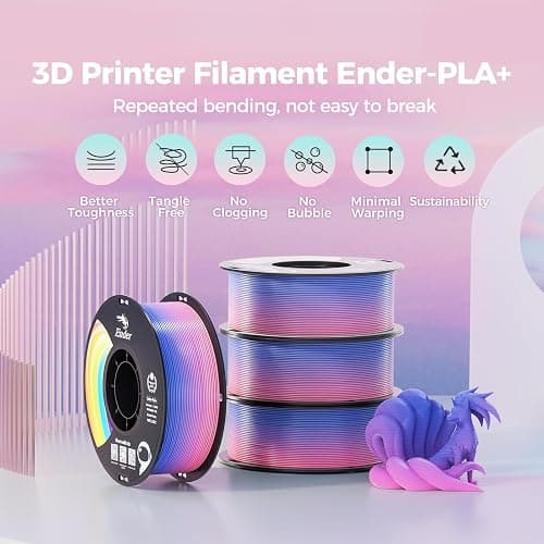 Creality 3D Printer Filament 1.75mm, Rainbow Upgrade PLA+ Filament Strong Toughness No-Tangling Vacuum Packaging 3D Printing Filament Fit Most 3D Printers, 1kg Spool, Accuracy +/- 0.02mm, Multi-Color thumbnail 2