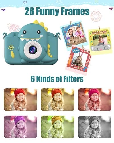 Hangrui Kids Camera, 20MP Kids Digital Dual Lens Cameras with Silicone Case 2.0 Inch IPS Screen 1080P Video Camcorder, 32GB Card,Shockproof Childrens Camera Toy for Boys & Girls Age 3-12(Dark Green) thumbnail 3