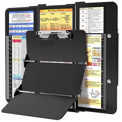 Nursing Clipboard Foldable, Foldable Clip Board w/Nursing Edition Cheat Charts, 3 Layers Aluminum, Nurse Clipboards w/Low Profile Clip & Pen Clip Pocket for Students, Nurses and Doctors, Black - Image 1