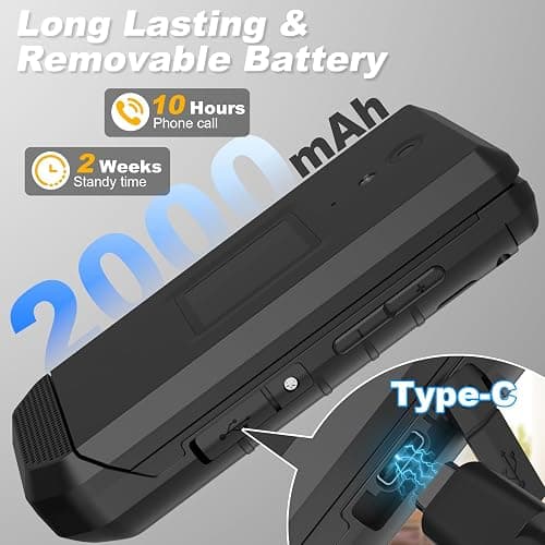 Unifone S22 Rugged Flip Phone Unlocked (16GB) 2.8'' Touchscreen Smart Cell Phone Android 11, IP68 Water Resistant, 4G LTE GSM Single Sim (Black) thumbnail 6