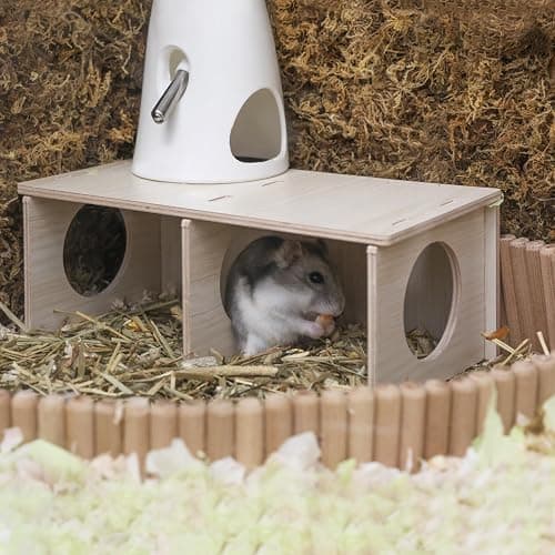 Hamster Peep Tunnel, 2-Chamber Wooden Hamster Hideout, Water-Resistant Platform for Dwarf Hamsters and Small Pets, 8.3" x 4.3" x 3.1" thumbnail 2