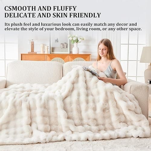 Faux Fur Throw Blanket for Couch, Cozy Fuzzy Fluffy Soft Plush Thick Bubble Sherpa Blanket for Sofa Bedroom Living Room, Mothers Day Birthday Gifts for Women Home Decor thumbnail 5