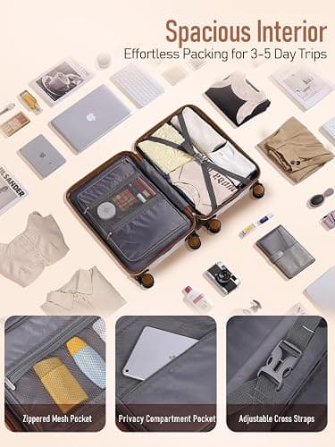 FIGESTIN Carry on Luggage 22x14x9 Airline Approved with Spinner Wheels, Hardside Lightweight 20" Carry on Suitcase Airline Approved TSA Lock (Beige) thumbnail 6