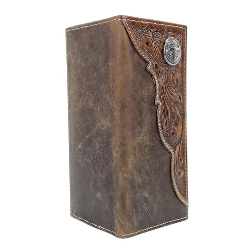 American Bison Tooled Side Rodeo Wallet with Conchos – Oil Pull Up – Durable, Stylish & RFID Protected (Long Horn, Brown) thumbnail 3