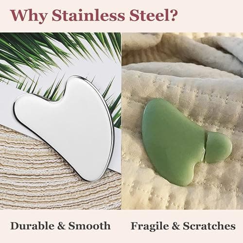 Lanfixilly Stainless Steel Gua Sha and Face Roller Set, Facial Tool for Face Sculpting, Metal Skin Care, Massager for Women thumbnail 4