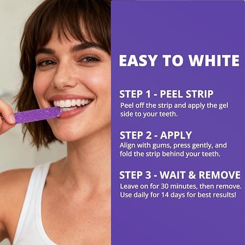 SAKYPRORAL Purple Whitening Strips, 90-Day Long-Lasting Results, Enamel Safe & Low-Sensitivity, Professional Teeth Whitening Strips with Non-Slip Dry Strip Technology (28 Count (Pack of 1)) thumbnail 9