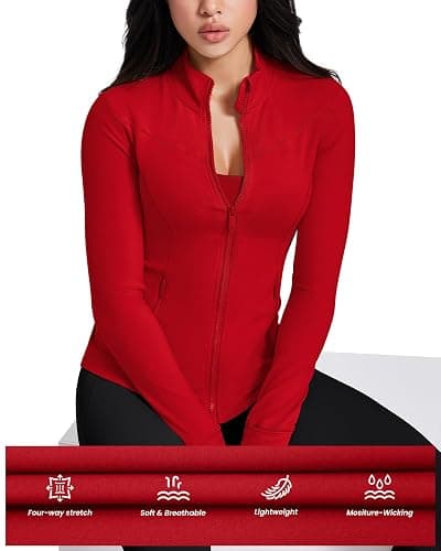 AVGO Womens Running Jackets Lightweight Slim Fit Workout Jacket Zip Up Athletic Track Gym Tops with Pockets & Thumb holes thumbnail 5