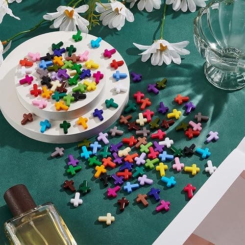 HOBBIESAY 120Pcs Acrylic Cross Beads 24 Colors Assorted 16x12x4.5mm Cross Beads Colorful Crosses Charms Spacer Loose Bead Connector Bead for DIY Bracelets Keychain Jewelry Making，Hole：2mm thumbnail 2