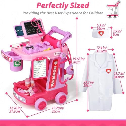 Liberry Toddlers Doctor Kit Toy for Girls Boys Ages 2 3 4 5, Pink | Kids Doctor Playset with Cart, Costume & Stethoscope, Role Play, Pretend Play Medical Toys, Birthday Gift thumbnail 2