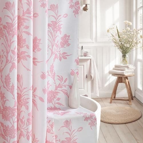 XOGUIBO Pink Floral Shower Curtain,Vintage Cotton Cottagecore Shower Curtains for Bathroom, 72" W x 72" L thumbnail 5