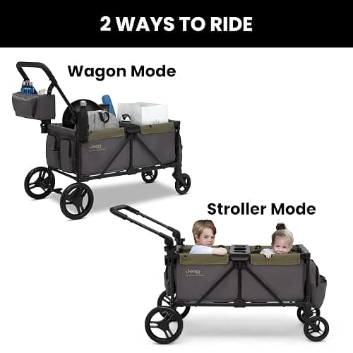 Jeep Sport All-Terrain Stroller Wagon by Delta Children - Includes Canopy, Parent Organizer, Adjustable Handlebar, Snack Tray & Cup Holders, Grey/Olive Green thumbnail 4
