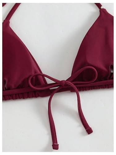 WDIRARA Women's Solid Triangle Bikini Top Sexy Halter String Micro Bathing Suits Tops thumbnail 6