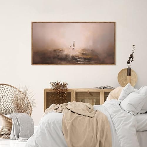 Aurlan Jesus Christian Framed Wall Art(40"x20"), Abstract Jesus Leaves The 99 Parable of The Lost Sheep Canvas Artwork, Large Neutral Watercolor Inspiring Good Shepherd Decor for Church Room Christian Faith Gift thumbnail 4