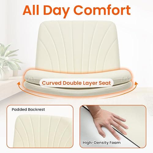 Orange Factory Criss Cross Chair with Wheels Comfy Wide Vanity Desk Chair Dual Base Leather Armless Adjustable Swivel for Home Computer Task (Beige) thumbnail 3