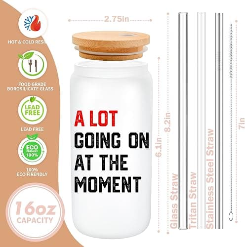 Eddirayla A Lot Going on at the Moment 16oz Glass Cup with Lid and Straws, Merch, Gifts for Fan, Stuff, Merchandise, Items, Things, Iced Coffee Mug, Glass Tumbler, Water Bottle, AL thumbnail 3