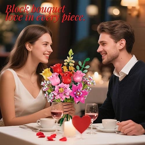 Flowers Bouquet Building Set, Pink Roses Flores Set for Adults, 765 PCS Botanical Collection Building Block Toy, Home Decor, Gifts for Valentine's Day, Birthday, Artificial Flowers for Women Kids 6+ thumbnail 7