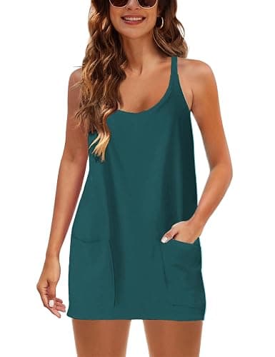 Lentta Womens Athletic Sleeveless Mini Dress with Built-in Shorts V Neck Spaghetti Strap Sundress thumbnail 4