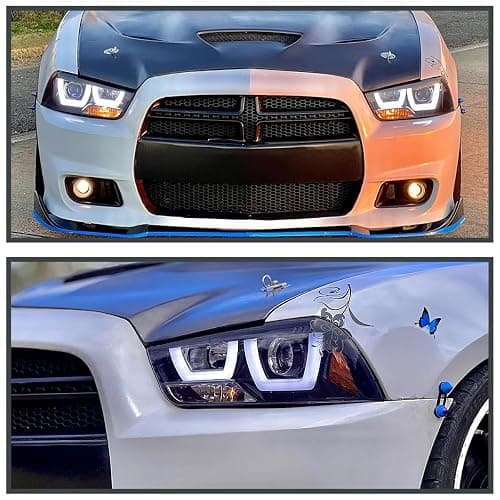 SPEC-D TUNING Dual Halo LED Glossy Black Smoke Projector Headlights Compatible with 2011-2014 Dodge Charger, Left + Right Pair Headlamps Assembly thumbnail 2