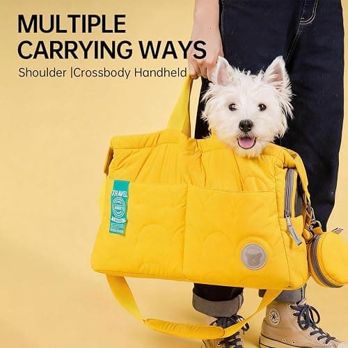 Macaron Cloud Pet Carrier Bag for Small Dogs and Cats, Lightweight Handheld Shoulder Crossbody Puppy Carrier with Storage Pocket, Breathable Expandable Pet Travel Carrier for (Yellow) thumbnail 5