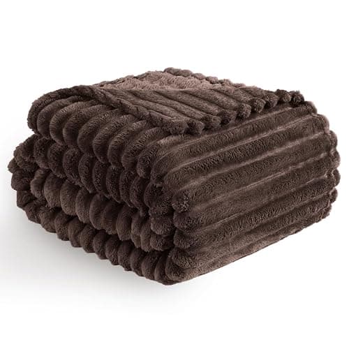 Vessia Flannel Fleece Throw Blanket for Couch,Sofa,Bed, 300GSM Striped Brown Throw Blanket for Adults and Kids, Super Soft Warm Cozy Lightweight Home Decor for All-Season(50x70inch) - Image 1